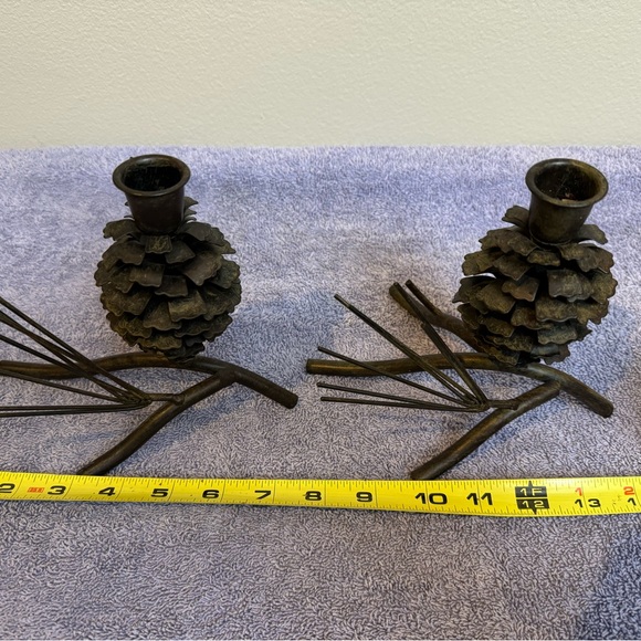 Brown metal pine cone candle holders. - Picture 6 of 7